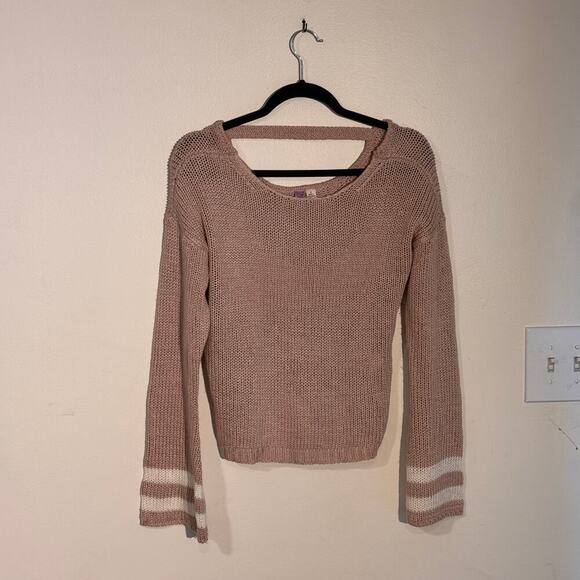 Francesca's Boho Knit Sweater - Open Back, Bell Sleeves, Striped Cuffs - Sm - Picture 3 of 6